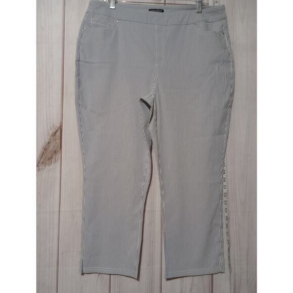 Mario Serrani Pants Womens XL Blue White Striped Cropped Stretch Rayon Slit Hem - Picture 1 of 8